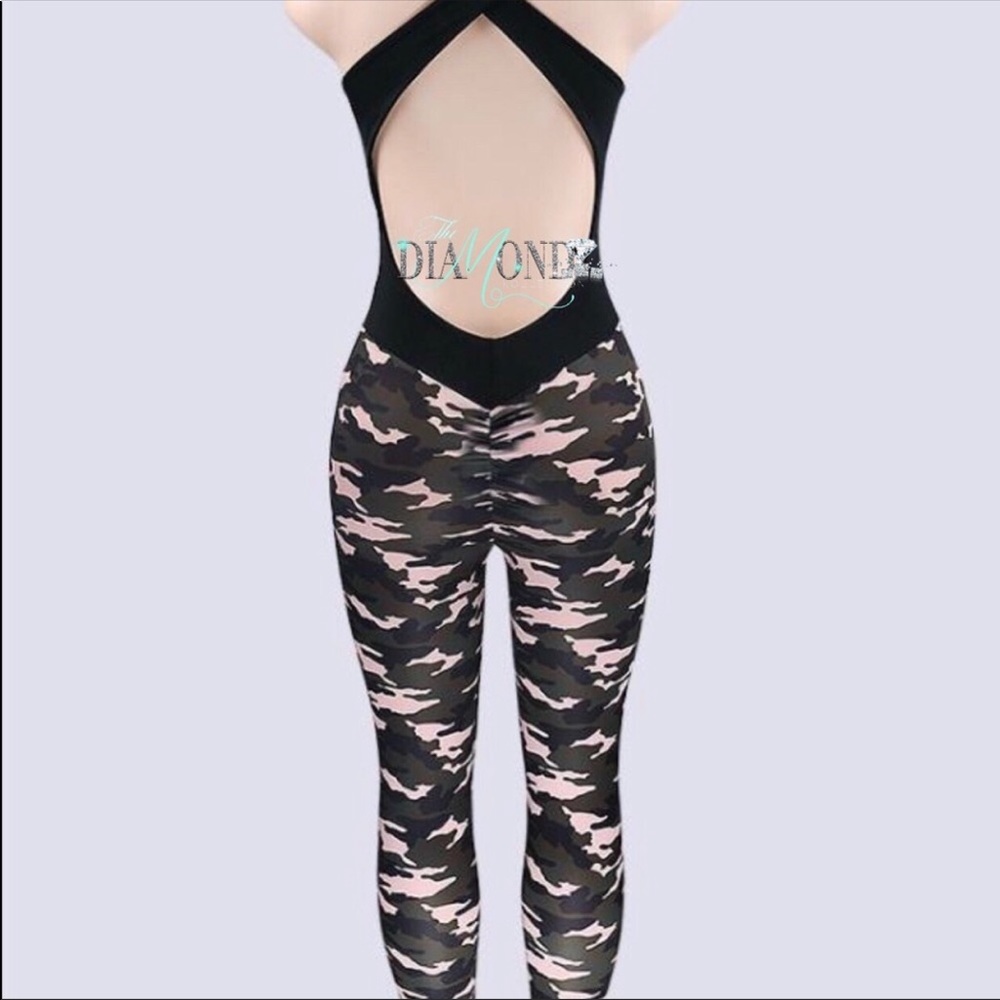 Stretch Camo Active Wear Jumpsuit